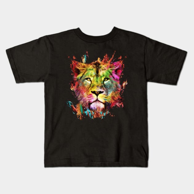 Color Explosion Lion Kids T-Shirt by Dream Artworks